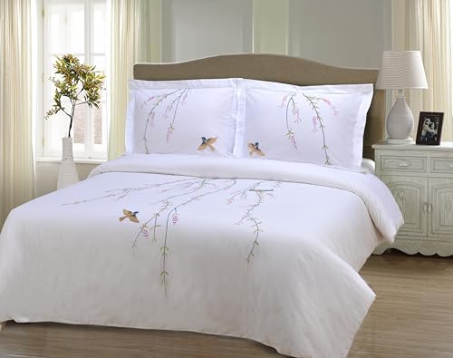 SUPERIOR Spring Embroidered Duvet Cover Set, Long-Staple Cotton