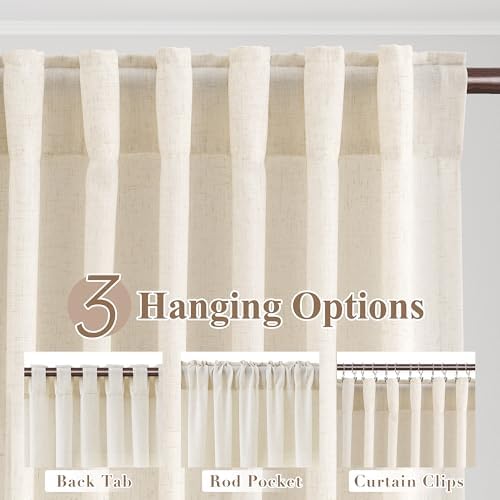 Joywell Linen Curtains 72 Inches Long for Living Room Beige Cream