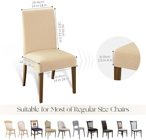 MOSAYT 100% Waterproof Dining Room Chair Covers Set of 4, Beige