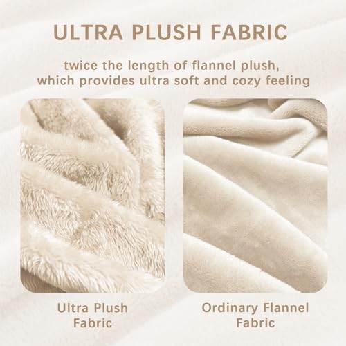 Whale Flotilla Plush Blanket for Bed King Size, Light Champagne