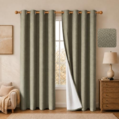2 Panels 100% Blackout Linen-Textured Thick Grommet Curtains