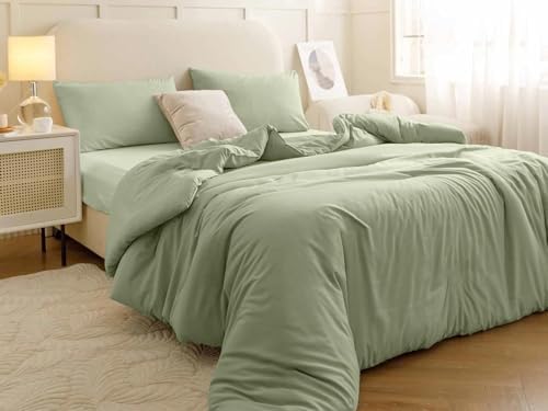 Nanko Queen Duvet Cover Set, Sage Green Luxury Soft Microfiber