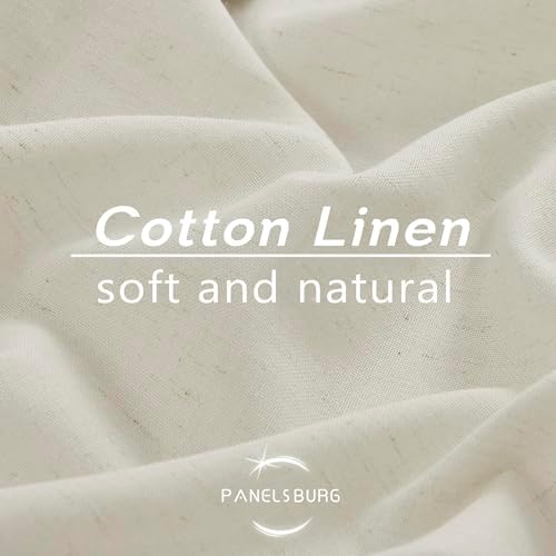 Linen Cotton Blend Curtains 63 Inch Length, Semi Sheer Hooks Rod
