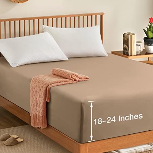Manyshofu Taupe Cal King Extra Deep Fitted Sheet, 24 Inch Pocket