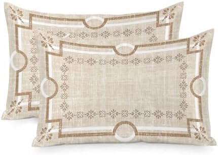 Pale Brown Botanical Pillow Cases Queen Size Set of 2, Smooth Satin