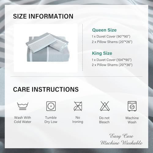 Striped Cotton King Duvet Cover 104"x90" – Light Grey White, 3 Piece