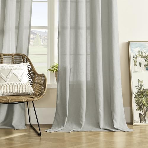DONREN Linen Blend Back Tab Curtains Semi Sheer 50 x 96 Inch Light