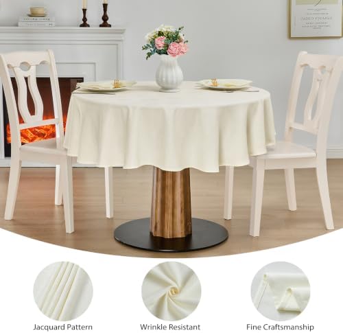 Beige Jacquard 70 inch Round Thanksgiving Christmas Tablecloth