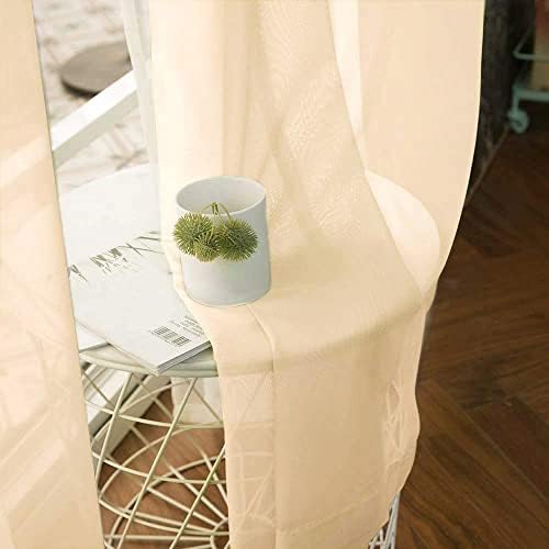 MIULEE 2 Panels Solid Color Cream Beige Sheer Curtains 120 Inch Length