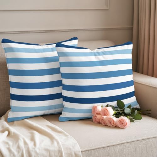 Navy Blue Stripes Decorative Throw Pillow Covers 20x20 Inch Set of 2