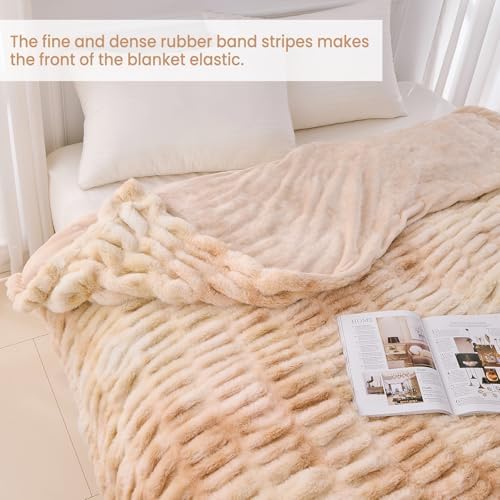 Viviland Faux Fur Throw Blanket for Bed Couch Sofa - Soft Cozy Furry