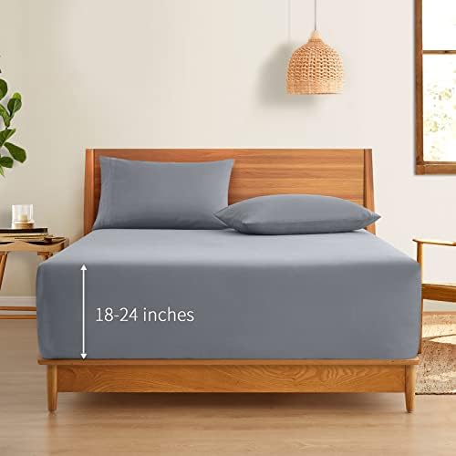 Horbaunal Extra Deep Pocket Cal King Fitted Sheet Only, Silver Grey