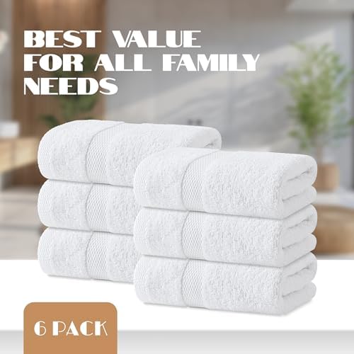 Wealuxe White Hand Towels 16x27 Inch - 6 Pack, Soft 100% Ring-Spun