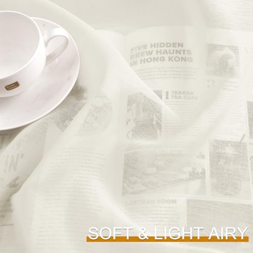 DWCN Ivory Faux Linen Sheer Curtains, 2 Panels, 52x120 Inch