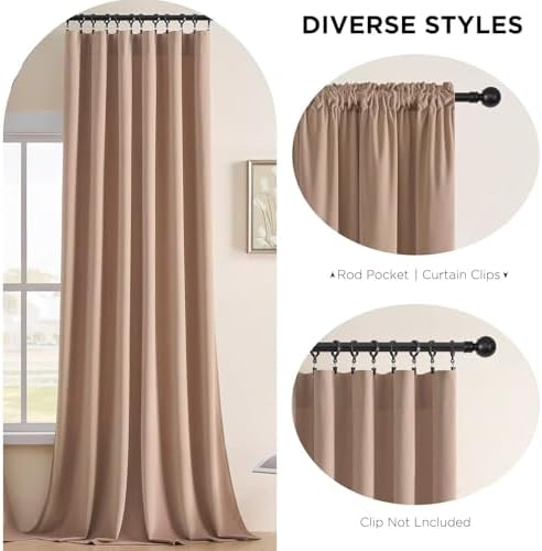 Joydeco Velvet Curtains Rose Beige Blackout Curtains Thermal Insulated