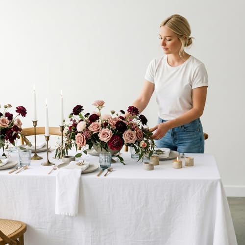 Solino Home 100% Pure Linen Tablecloth White Rectangular, Fete 60 x