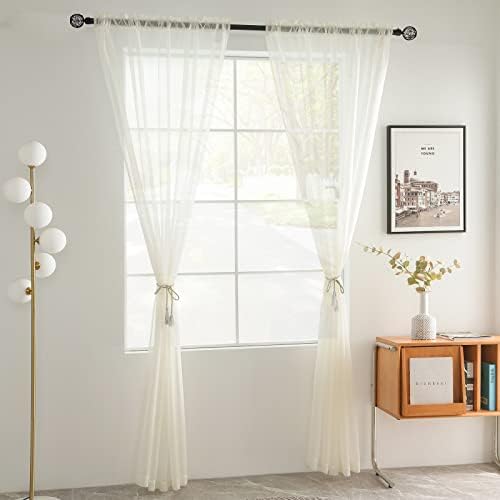 youleyar Solid Sheer Rod Pocket Curtain Voile Draperies 2 Panels White