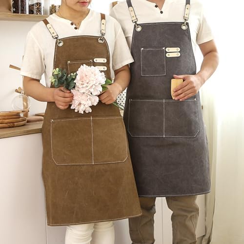 Canvas Canvas Apron with Storage, Adjust Neck and Waist Chefs Apron