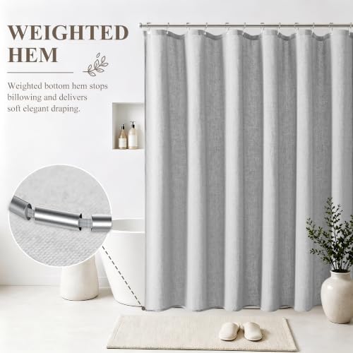 Jowels Gray Linen Fabric Shower Curtains for Bathroom, 72x72