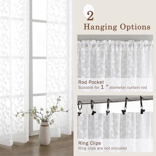 Chyhomenyc White Sheer Curtains 63 Inch Length 2 Panels Set, Light