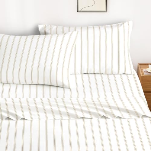 Wake In Cloud - Striped Bed Sheets, 100% Cotton, 4 Pieces Sheet Set