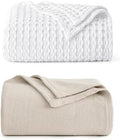 Bedsure Bundle of 1 Cotton Herringbone Weave Blanket King & 1 Cotton