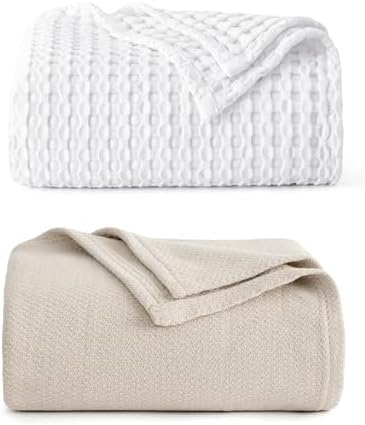 Bedsure Bundle of 1 Cotton Herringbone Weave Blanket King & 1 Cotton