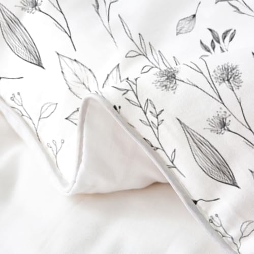 Feelyou White Grey Flower Duvet Cover 100% Cotton Queen Size Boys