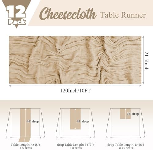 12 Pack Beige Table Runner 10Ft Cheesecloth Table Runner Rustic Gauze