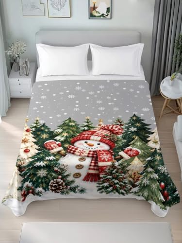 King Size Flat Sheet Only, Winter Christmas Trees Bed Top Sheet Soft