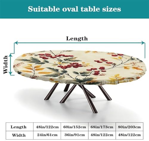 Oblong Tablecloth, Beige Winter Berry Botanical Pattern Printed on