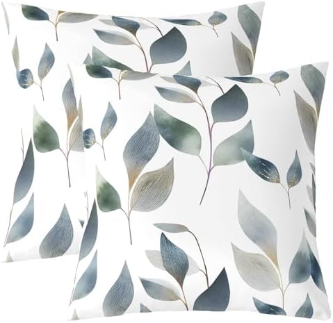 Set of 2 Leaves Throw Pillow Covers 22x22 Spring Botanical Pillow