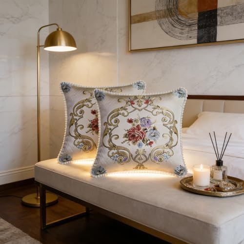 SZHELEJIAM Pillow Cover Set of 2 Jacquard Vintage Embroidered Pillow