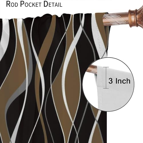 Brown Curtains Black and Gray Curtain with Rod Pocket for Bedroom