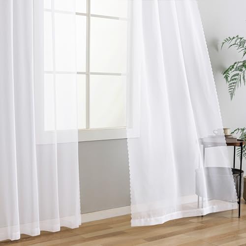 MYSTIC-HOME White Sheer Curtains 96 Inch Length, Elegant Sheer