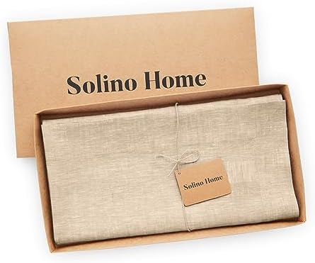 Solino Home 100% Pure Linen Table Cloth, Throw Beige, Athena