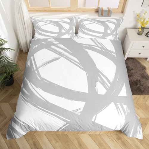 Erosebridal Gray and White Abstarct Queen Comforter Cover for Adult