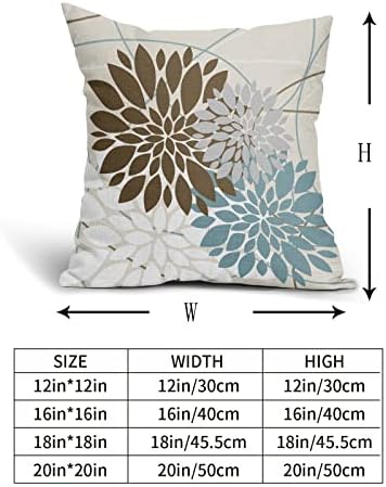 Brown Blue White Grey Gray Flower Pillow Covers 22x22 Set of 2 Dahlia