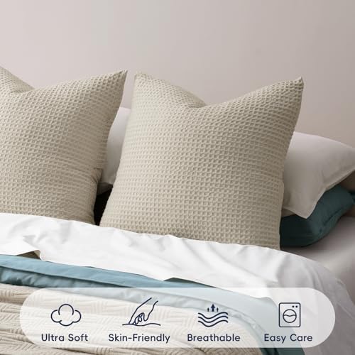 PHF Ultra Soft Waffle Weave Euro Shams 26" x 26", Linen, No Insert