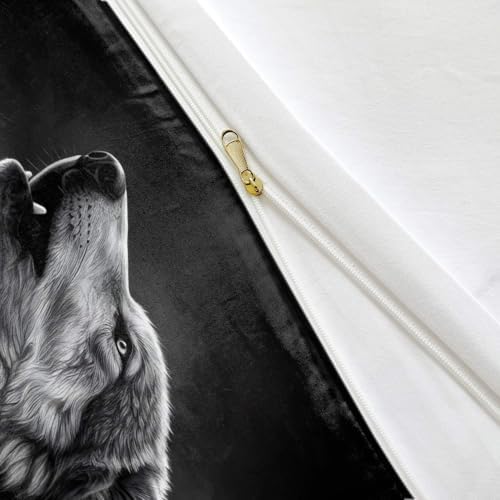 Wolf Animal Sketch Duvet Cover Bedding Sets, Black White Wildlife
