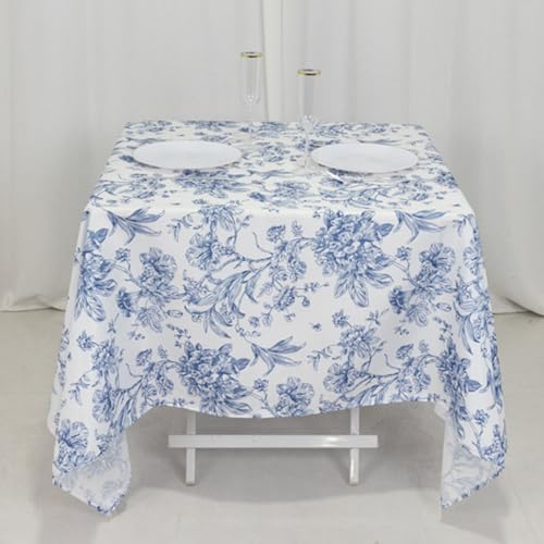 Efavormart Polyester Square Tablecloth 70"x70" White with Blue French