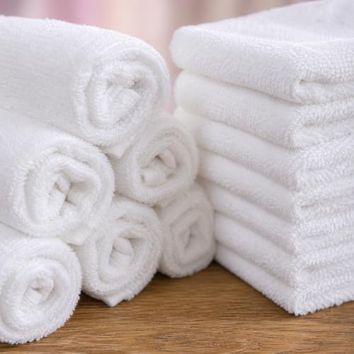 60 Piece Washcloths Set, 12x12 Inches White, Quick Dry Super Soft &
