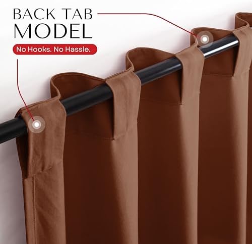 Brown Solid Panel Curtains, 96 Inches Long, Set of 2, 100% Cotton