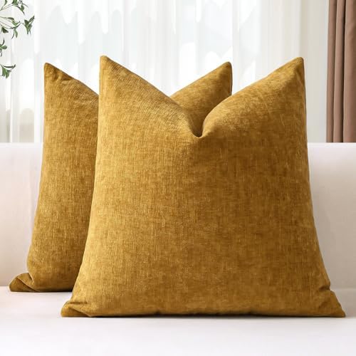 OTOSTAR Pack of 2 Throw Pillow Covers 20x20 Inch Soft Chenille Gold