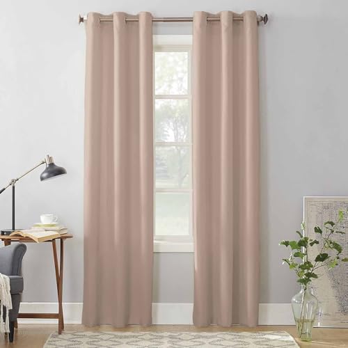 Warm Beige Window Curtains with Grommets Kitchen Drapes, Solid Color