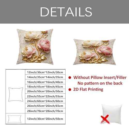 Peony Throw Pillow Covers Set of 2, Elegant Sophisticated Gold Leaves