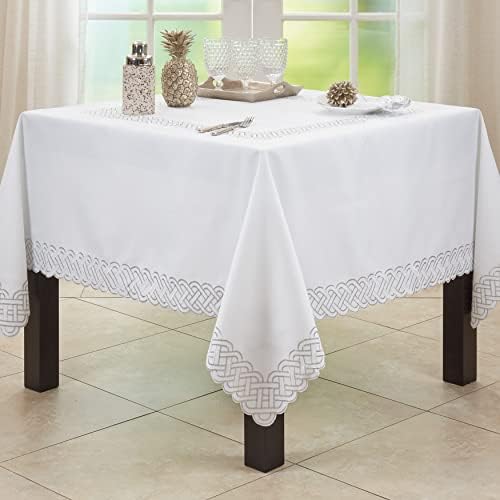 Saro Lifestyle Braid Embroidered Tablecloth, 70", Silver