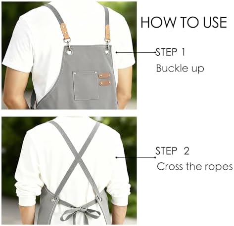 Cotton Canvas Apron with Pockets, Cross Back Waterproof Chef Apron for