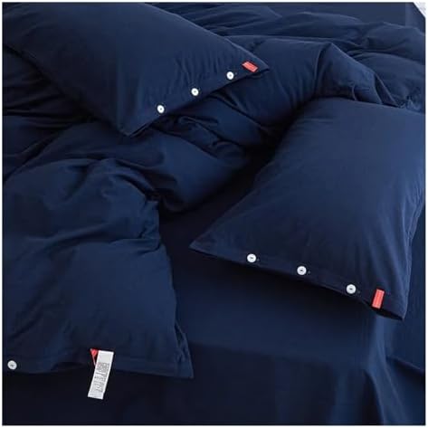 UOIO 100% Washed Cotton Linen Feel Soft Comfy 4Pcs Bedding Set Solid
