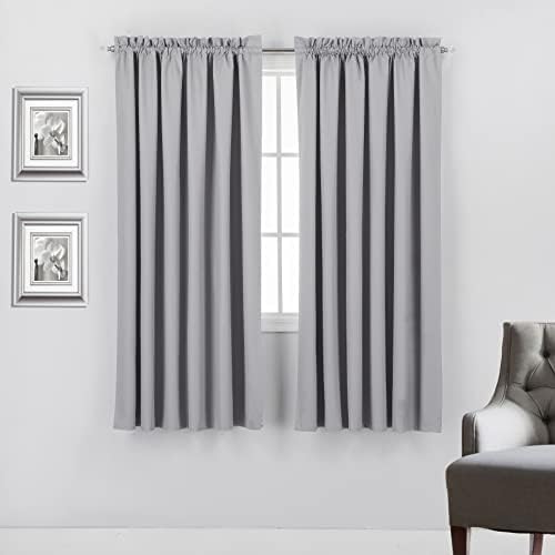 Rod Pocket 100% Blackout Curtains 63 inch Long for Bedroom - Window